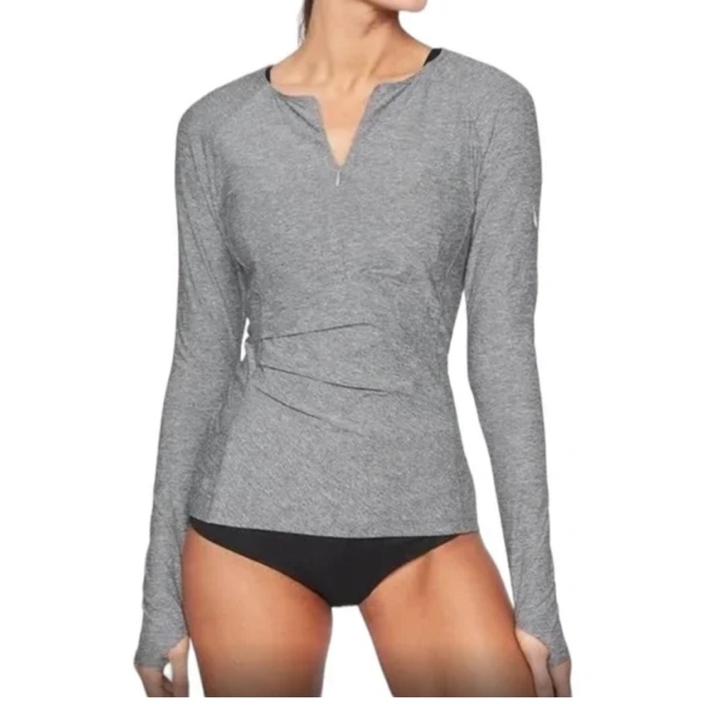 Athleta Pacifica Women's XS Heather Gray Active Layering Gym Ruched Top Stretch